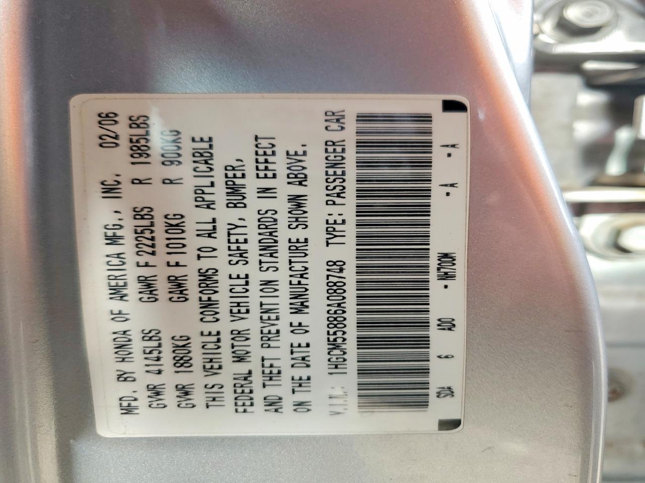 2006 HONDA ACCORD EX photo 12