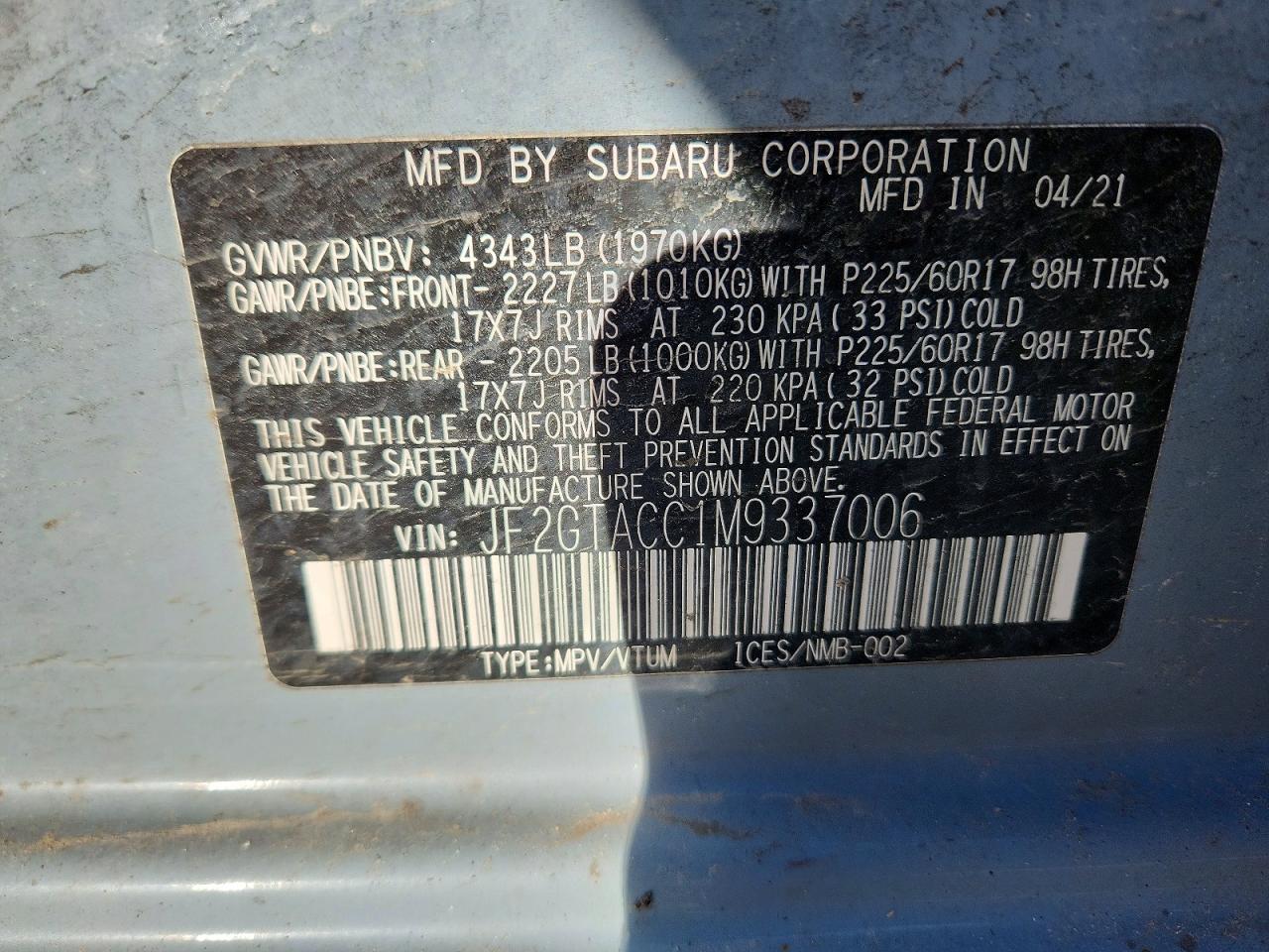 2021 SUBARU CROSSTREK PREMIUM photo 13
