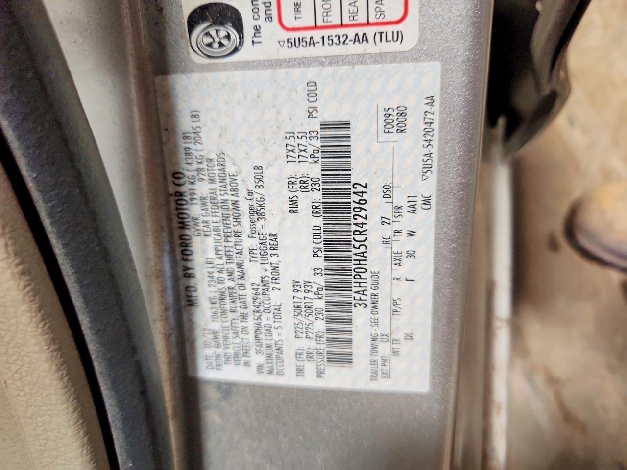 2012 FORD FUSION SE photo 25