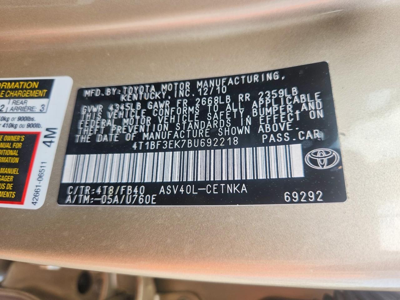 2011 TOYOTA CAMRY BASE photo 25