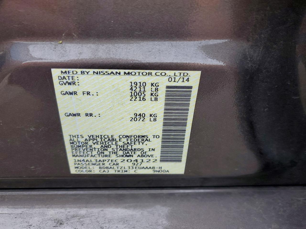 2014 NISSAN ALTIMA 2.5 SV photo 12