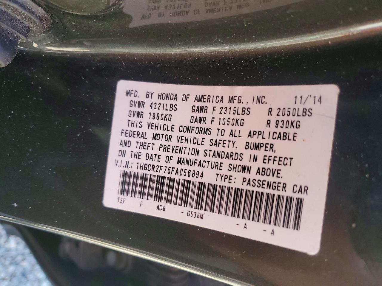 2015 HONDA ACCORD EX photo 23