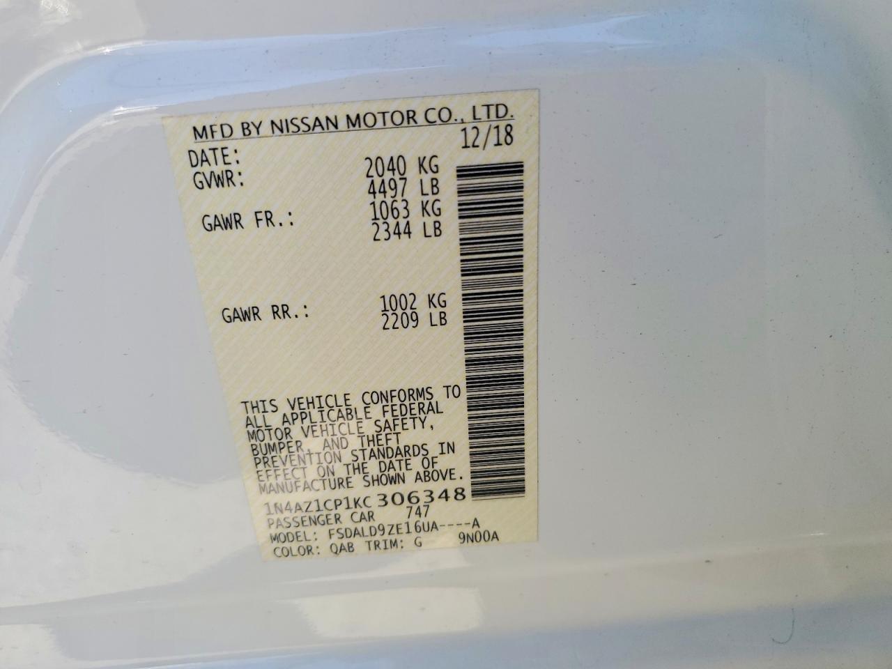 2019 NISSAN LEAF SV photo 12