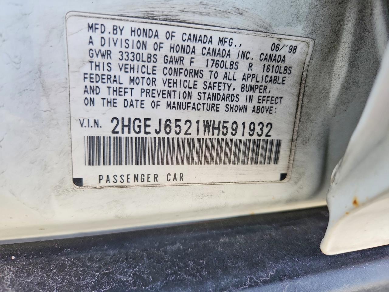 1998 HONDA CIVIC DX photo 12