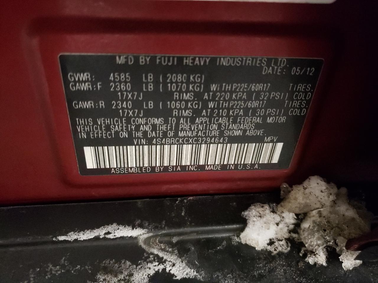 2012 SUBARU OUTBACK 2.5I LIMITED photo 37