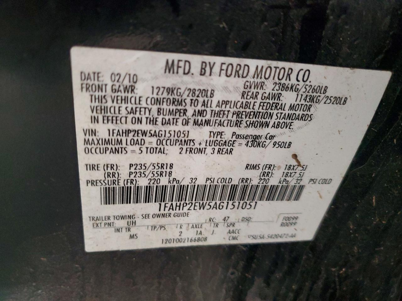 2010 FORD TAURUS SEL photo 12