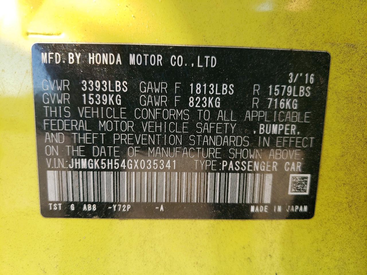 2016 HONDA FIT LX photo 12
