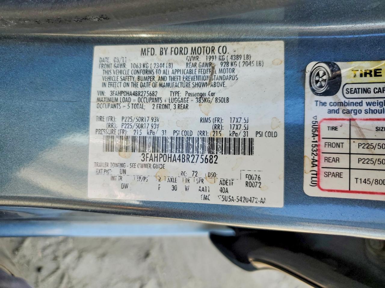 2011 FORD FUSION SE photo 13