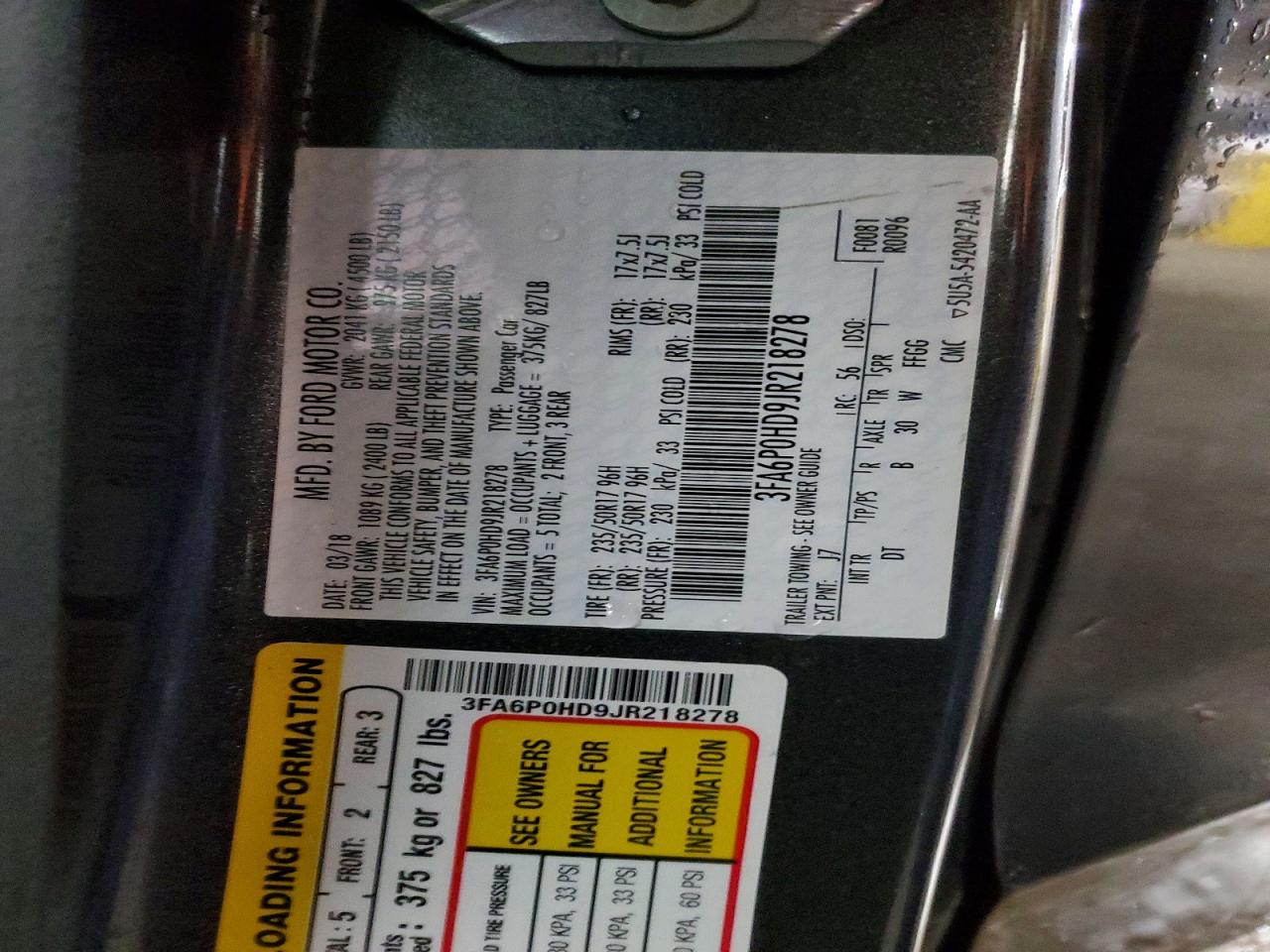 2018 FORD FUSION SE photo 12