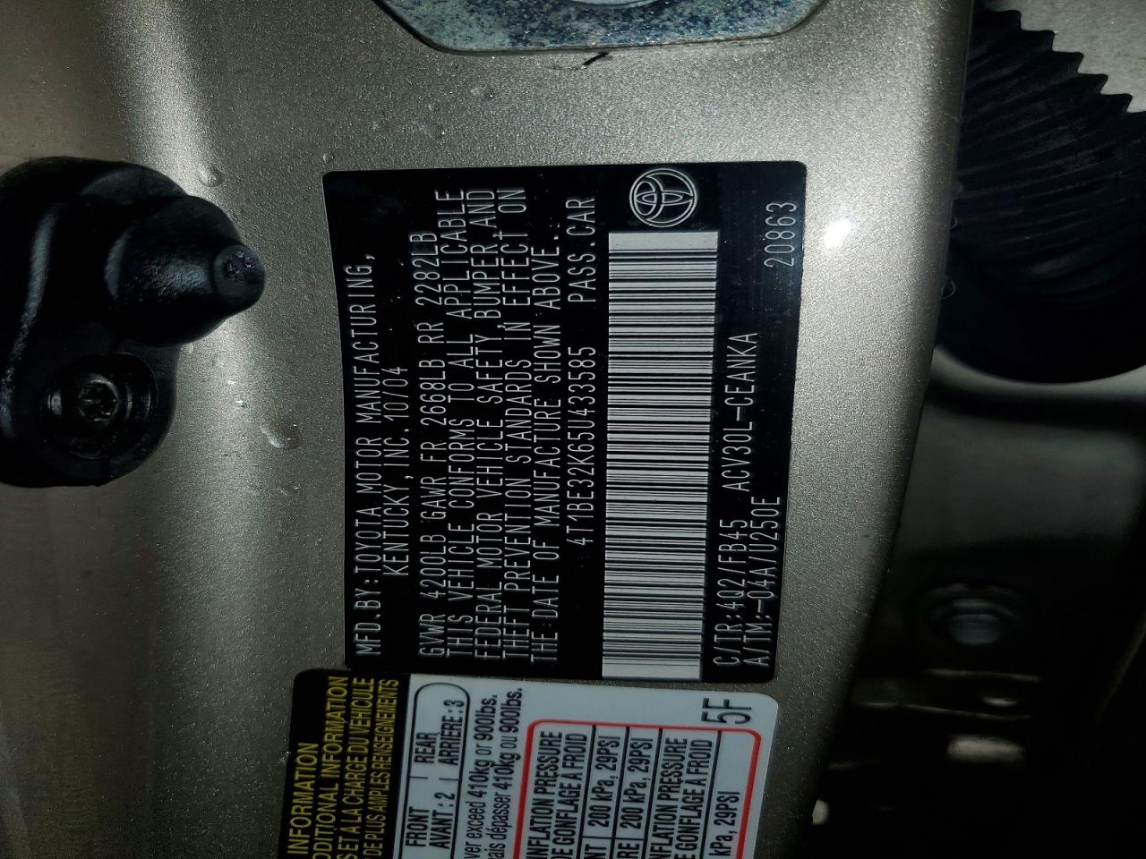 2005 TOYOTA CAMRY LE photo 13