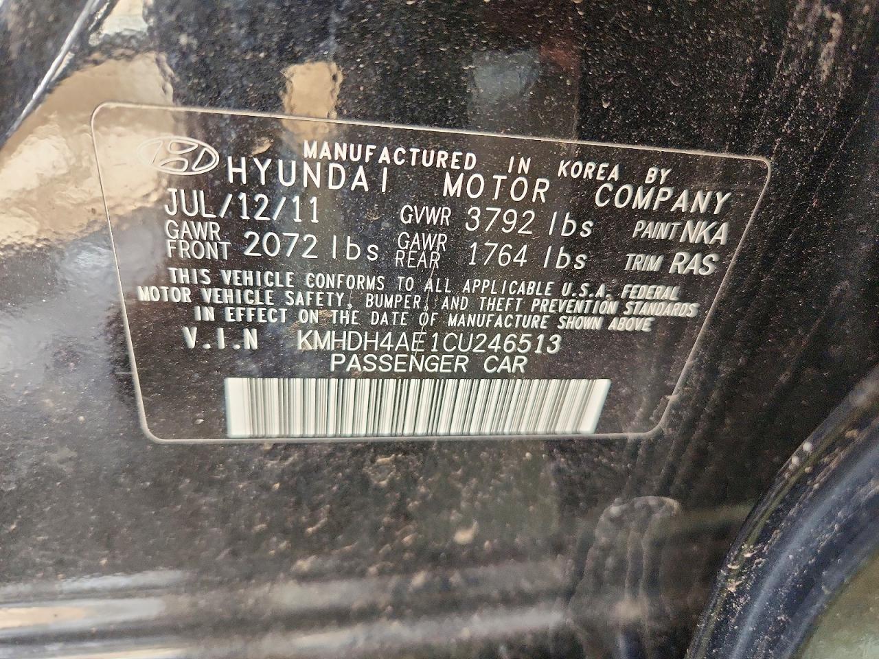 2012 HYUNDAI ELANTRA GLS photo 12