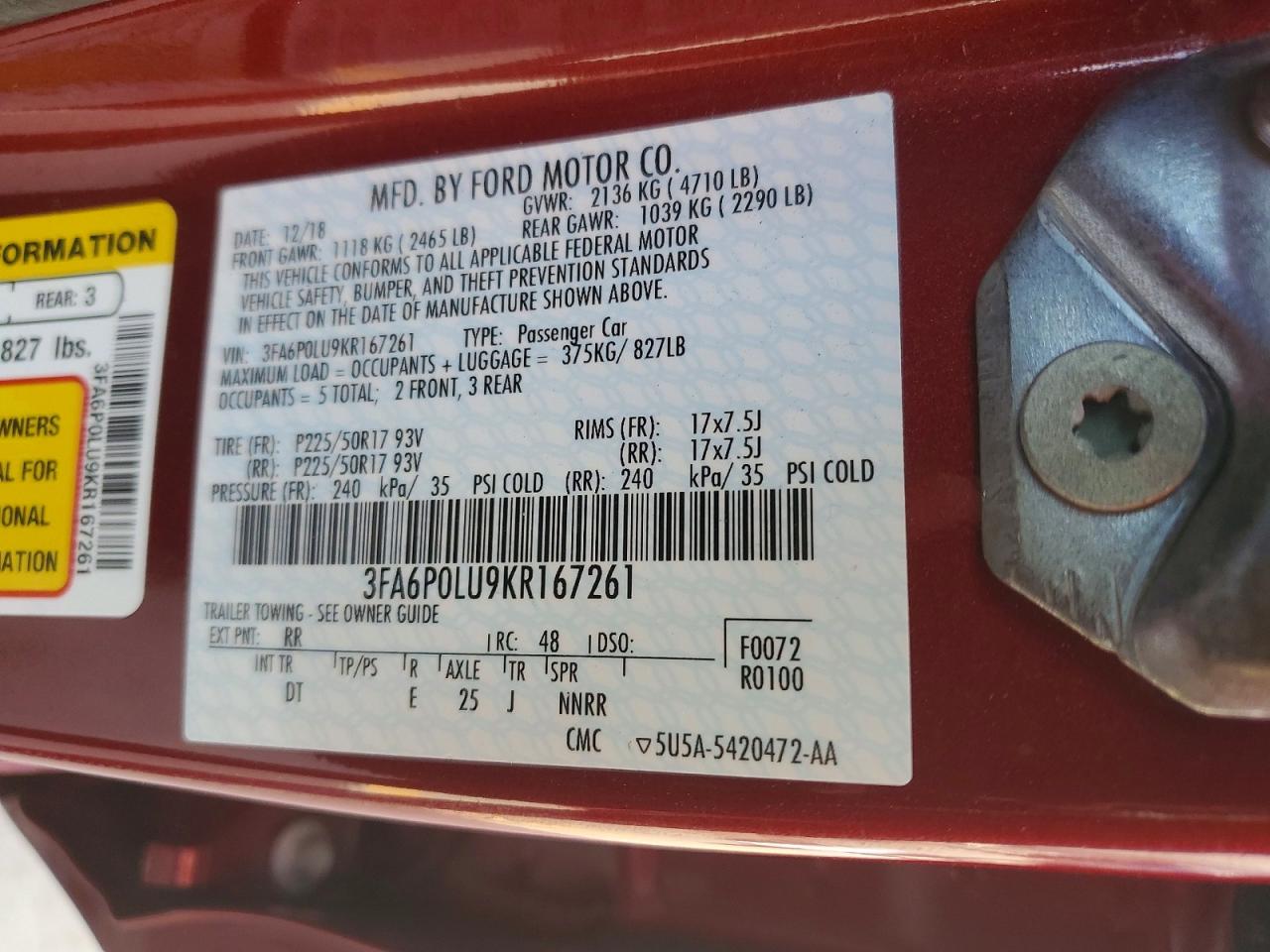 2019 FORD FUSION SE photo 12