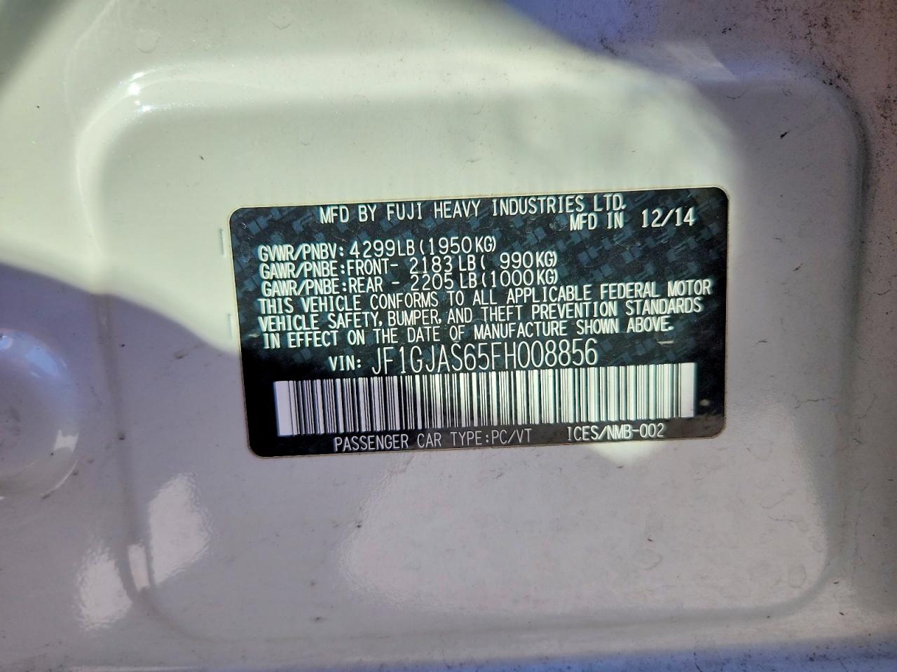 2015 SUBARU IMPREZA SPORT LIMITED photo 12