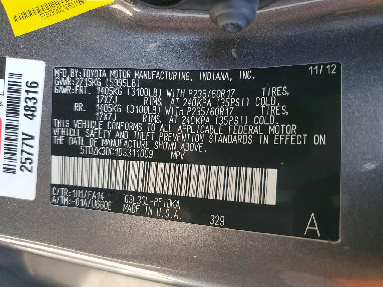 2013 TOYOTA SIENNA L 7-PASSENGER photo 14