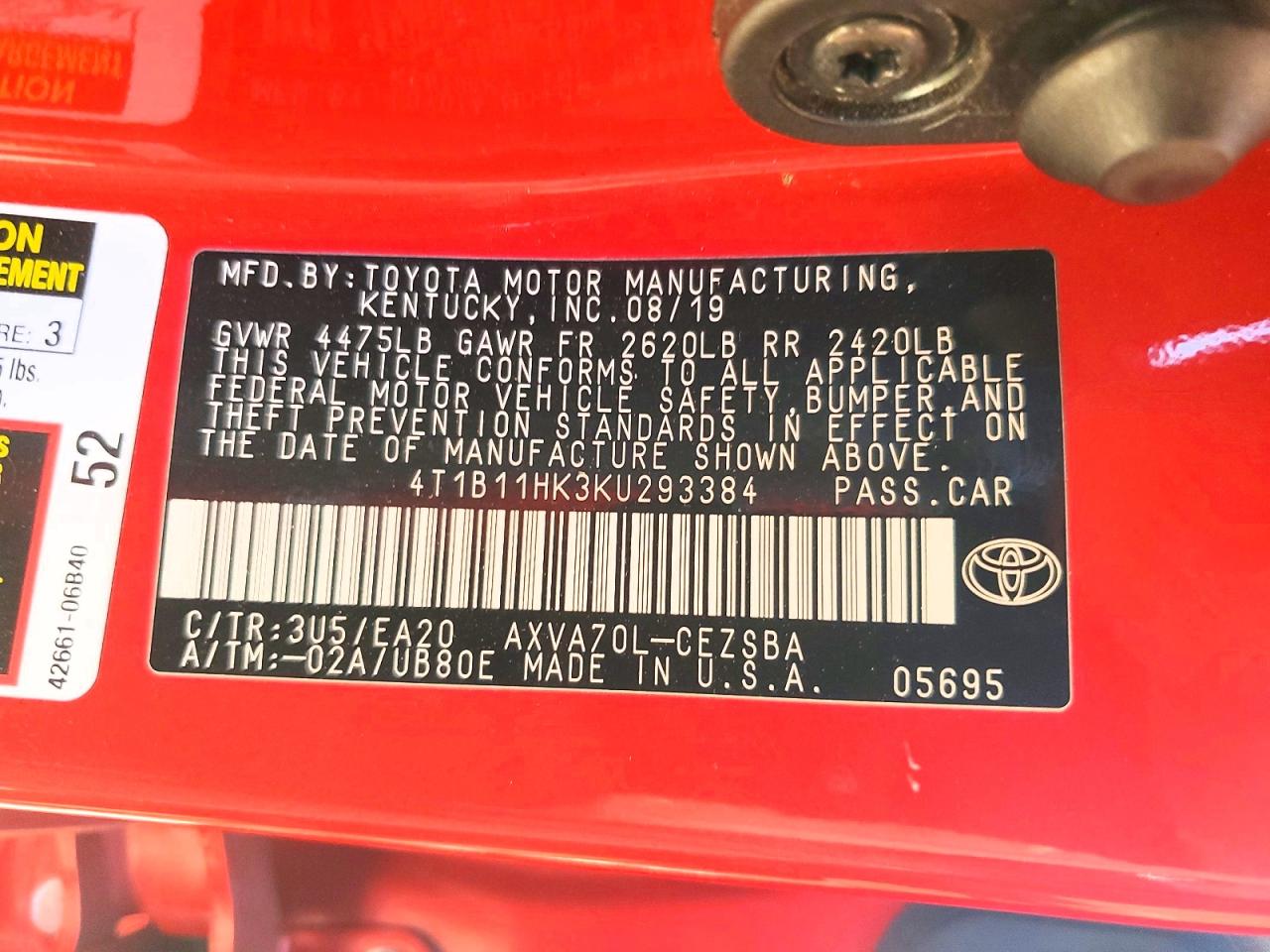 2019 TOYOTA CAMRY SE photo 34