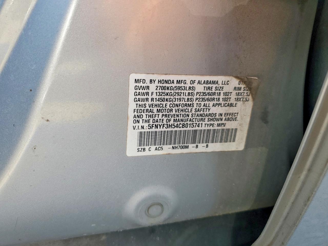 2012 HONDA PILOT EXL photo 13