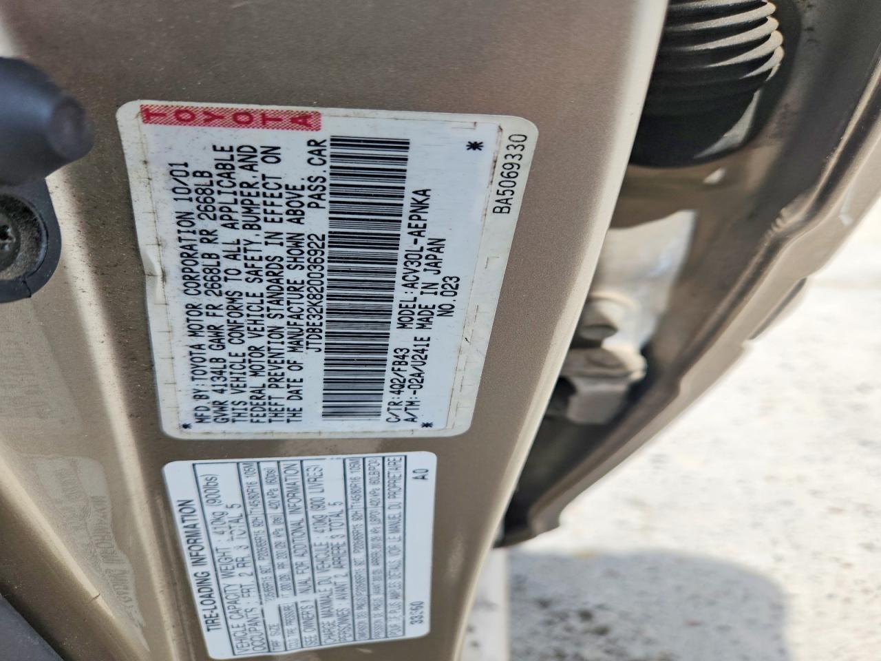 2002 TOYOTA CAMRY LE photo 12