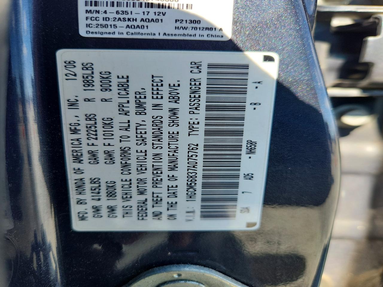 2007 HONDA ACCORD EX photo 23