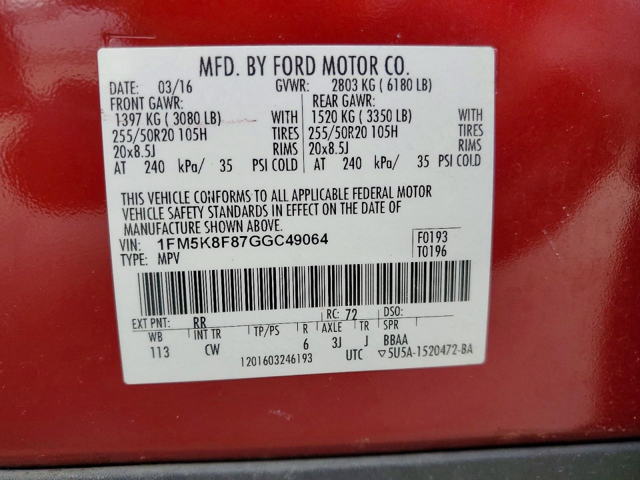 2016 FORD EXPLORER LIMITED photo 37