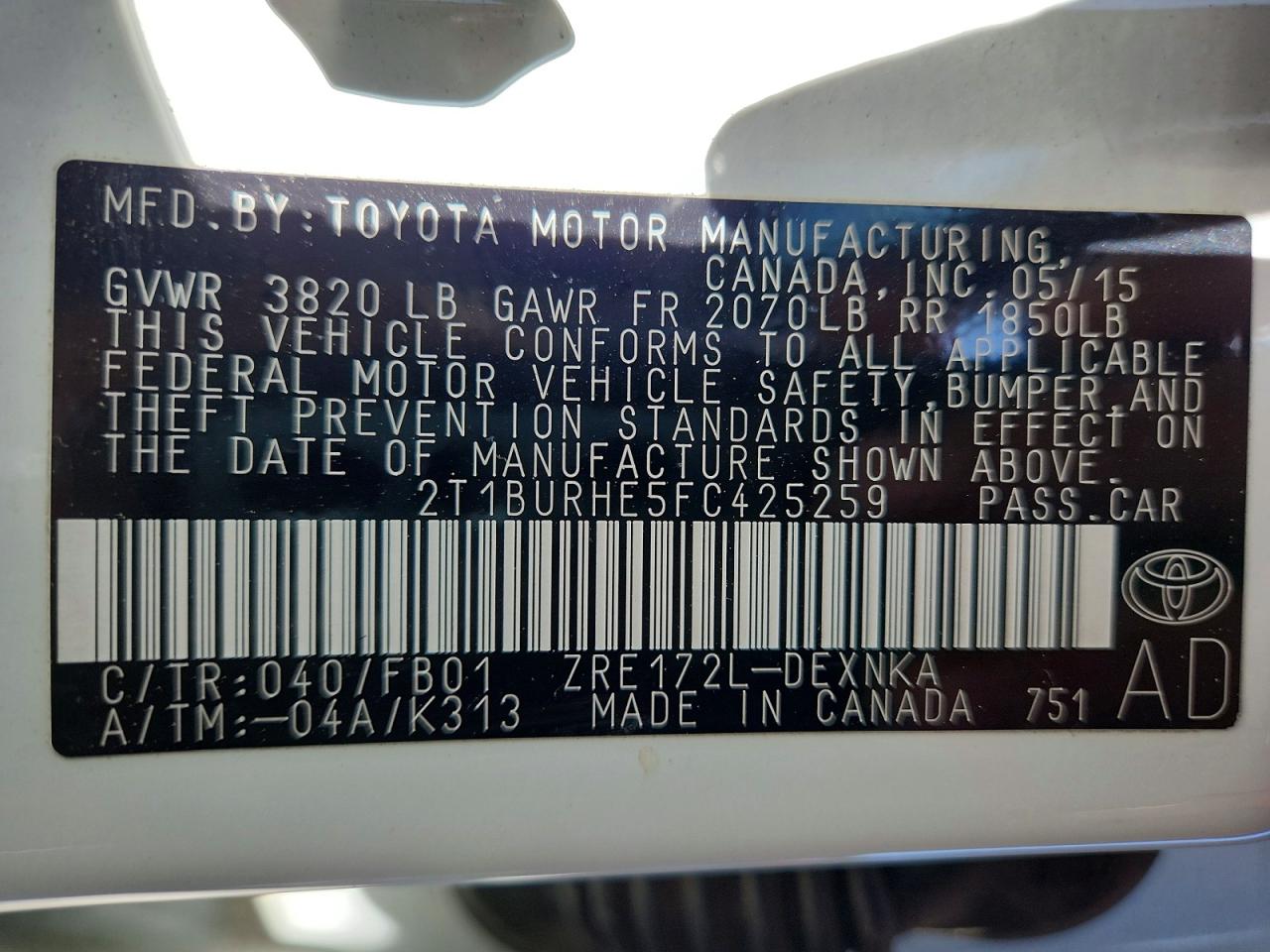2015 TOYOTA COROLLA LE photo 12