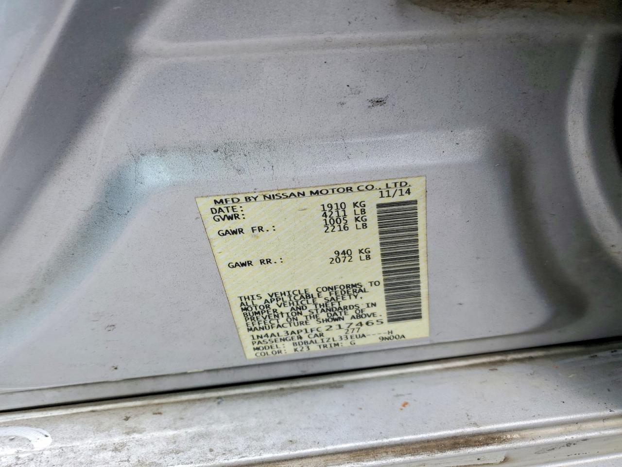2015 NISSAN ALTIMA 2.5 SV photo 12