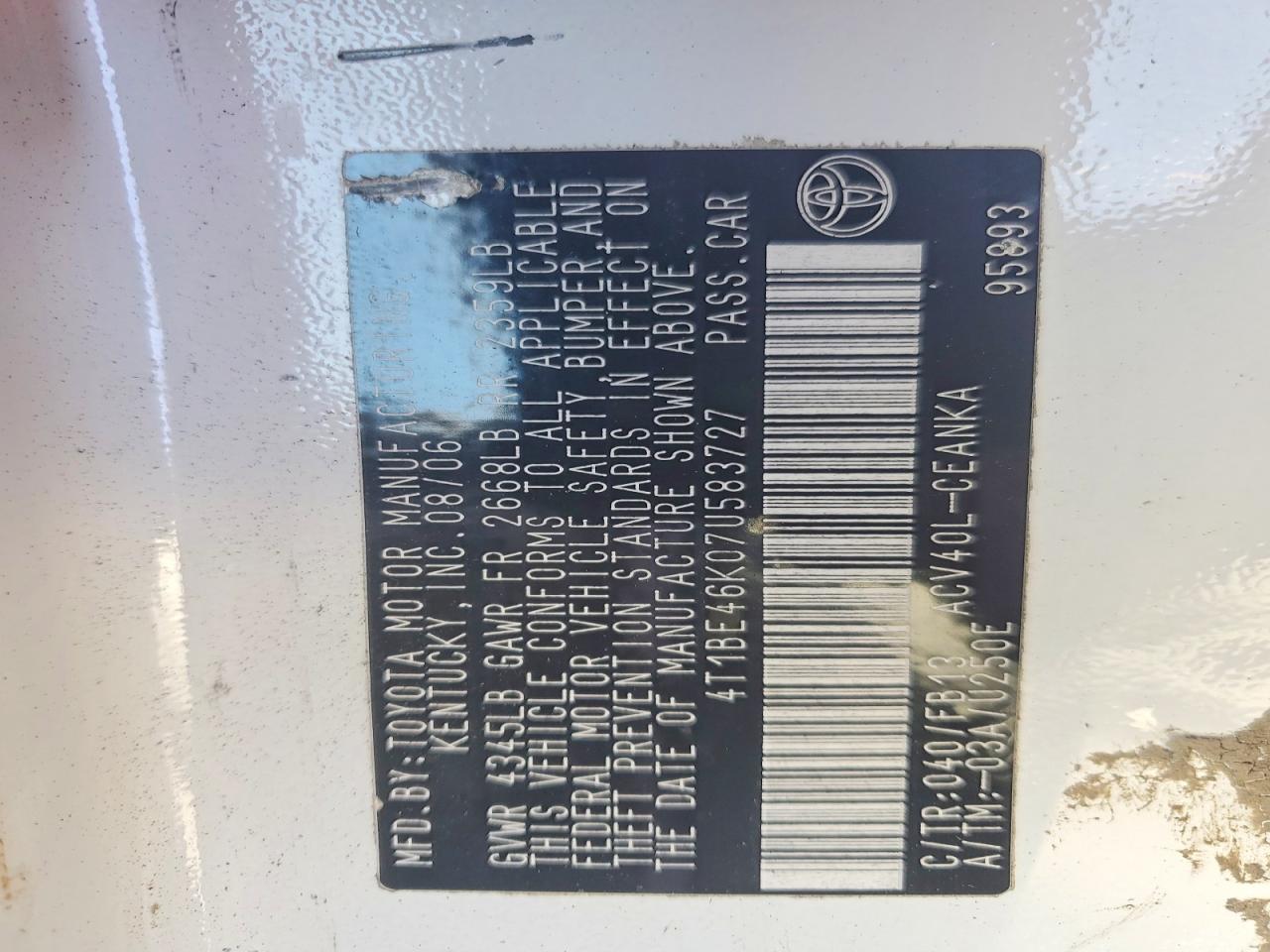 2007 TOYOTA CAMRY LE photo 25