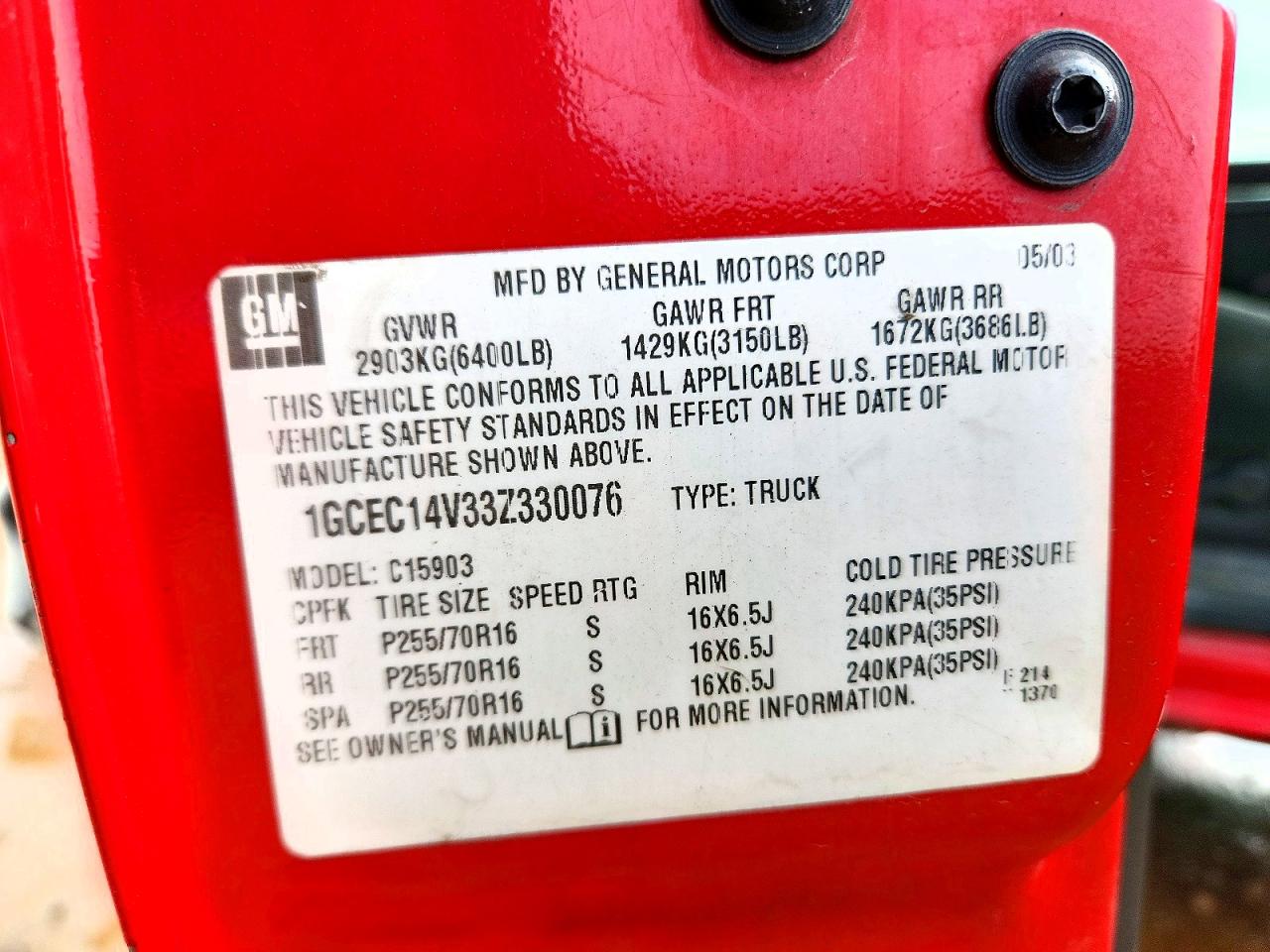 2003 CHEVROLET SILVERADO C1500 photo 12