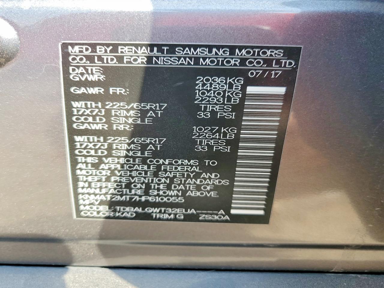 2017 NISSAN ROGUE SV photo 23