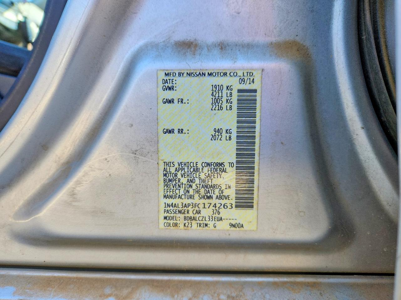 2015 NISSAN ALTIMA 2.5 S photo 13