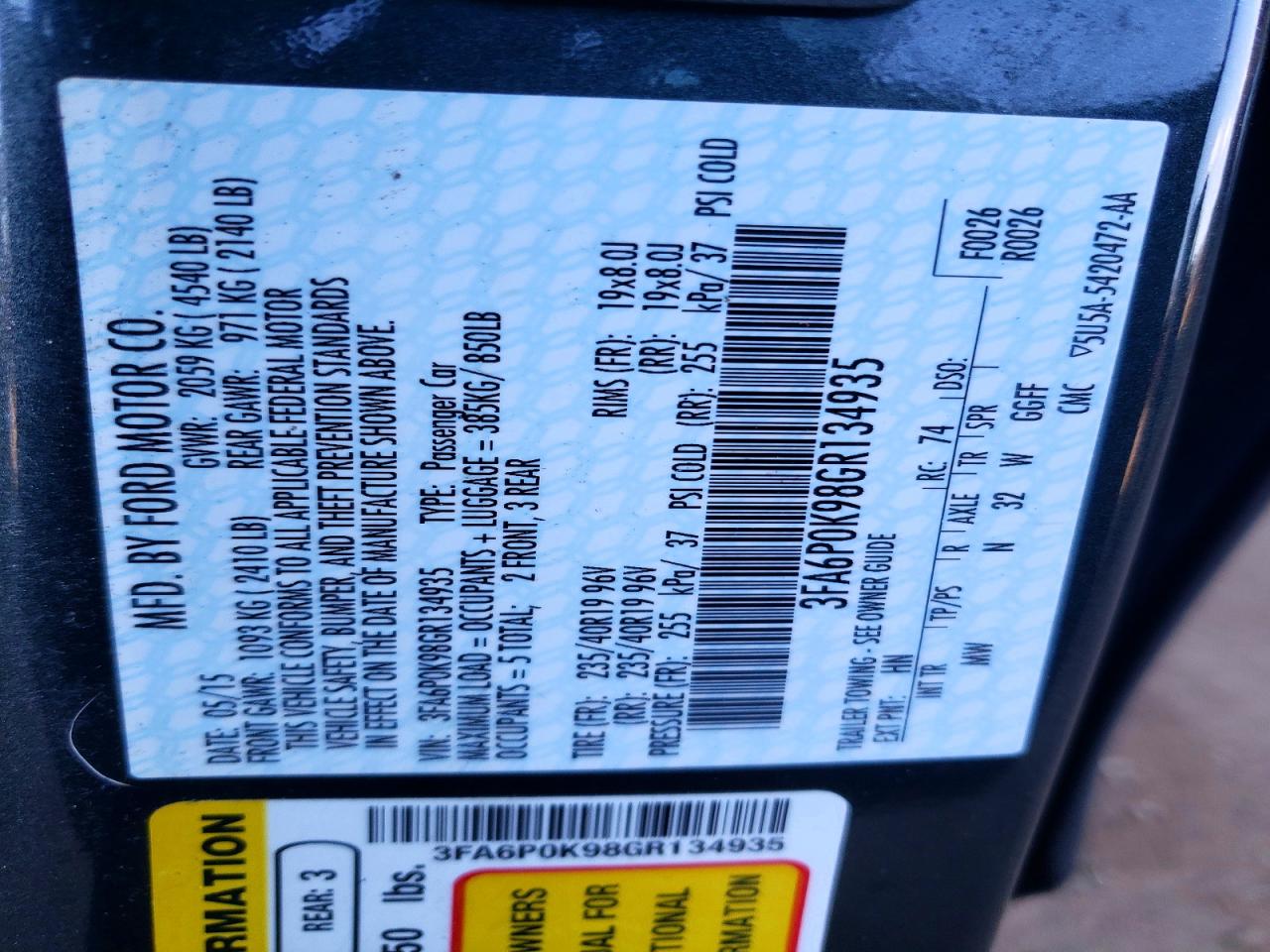 2016 FORD FUSION TITANIUM photo 25