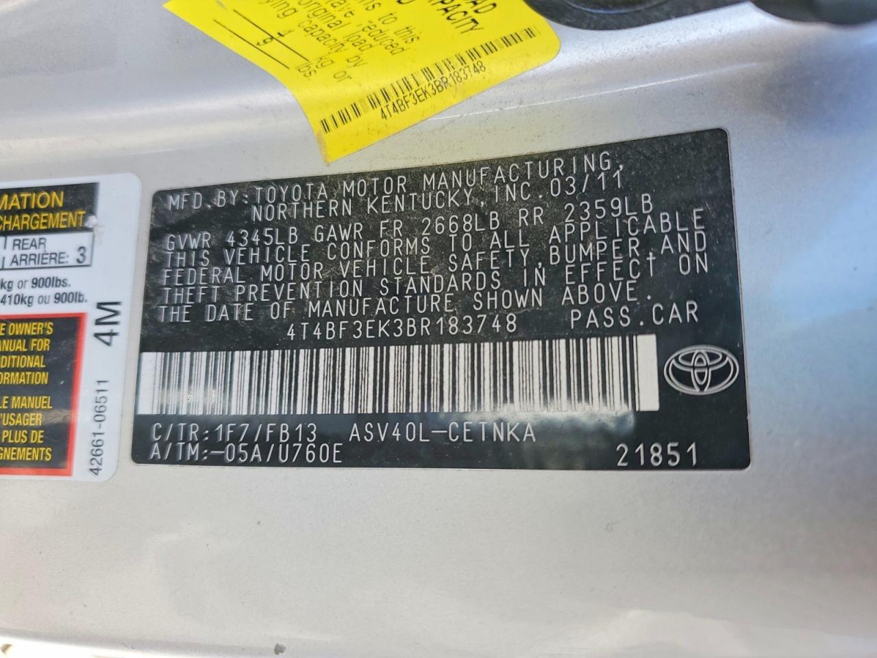 2011 TOYOTA CAMRY LE photo 12