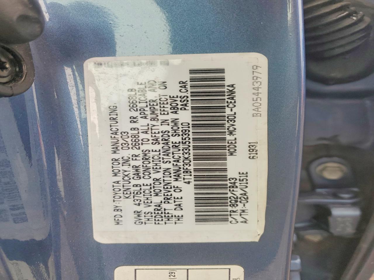 2003 TOYOTA CAMRY LE V6 photo 12