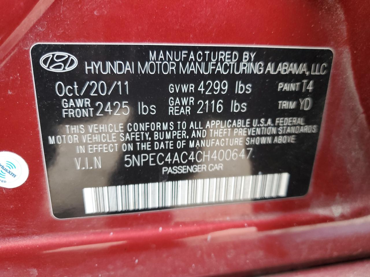 2012 HYUNDAI SONATA SE photo 13