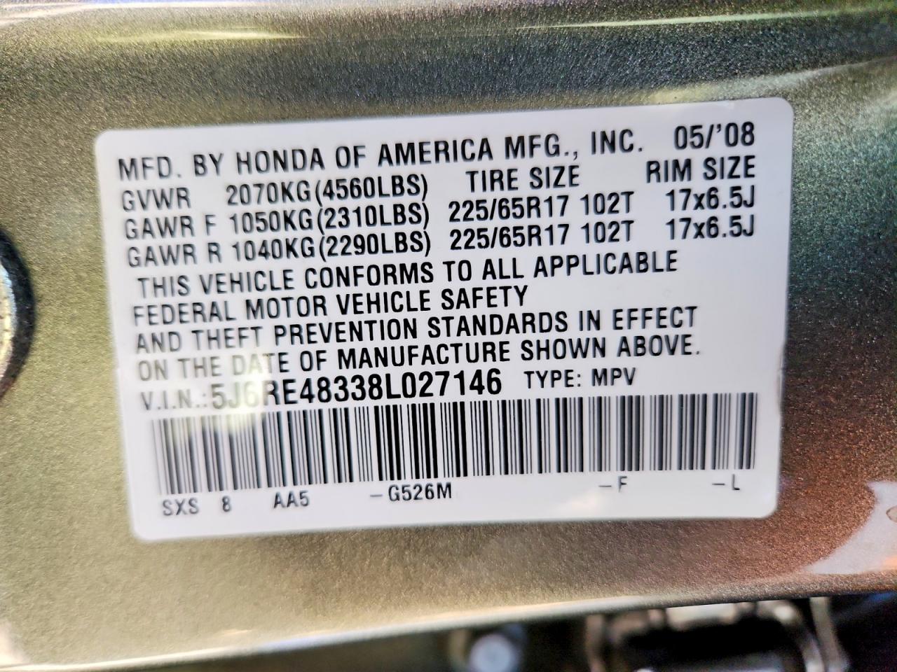 2008 HONDA CR-V LX photo 25