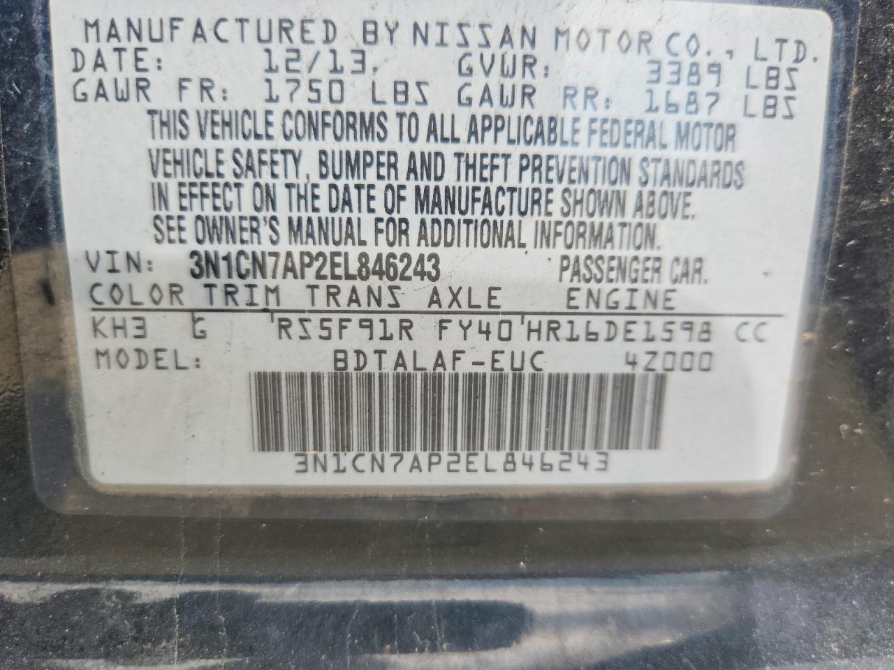 2014 NISSAN VERSA 1.6 S photo 23