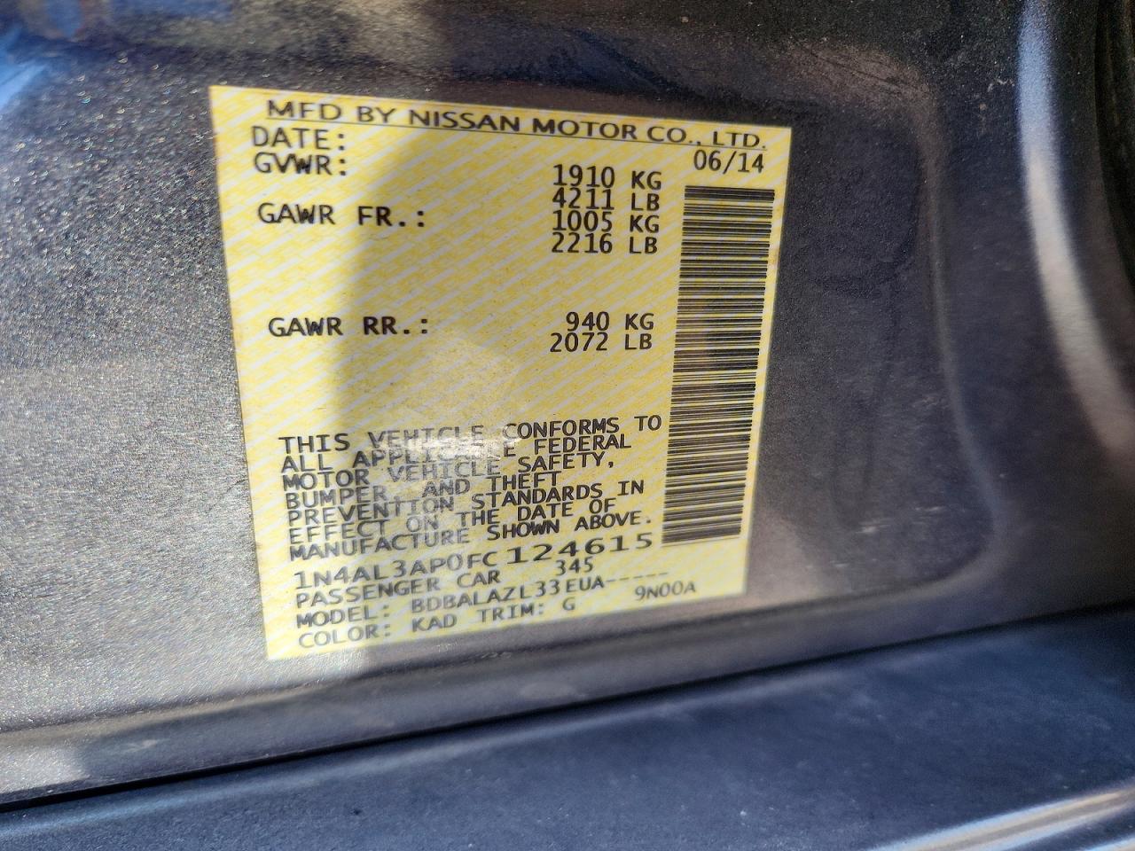 2015 NISSAN ALTIMA 2.5 photo 12
