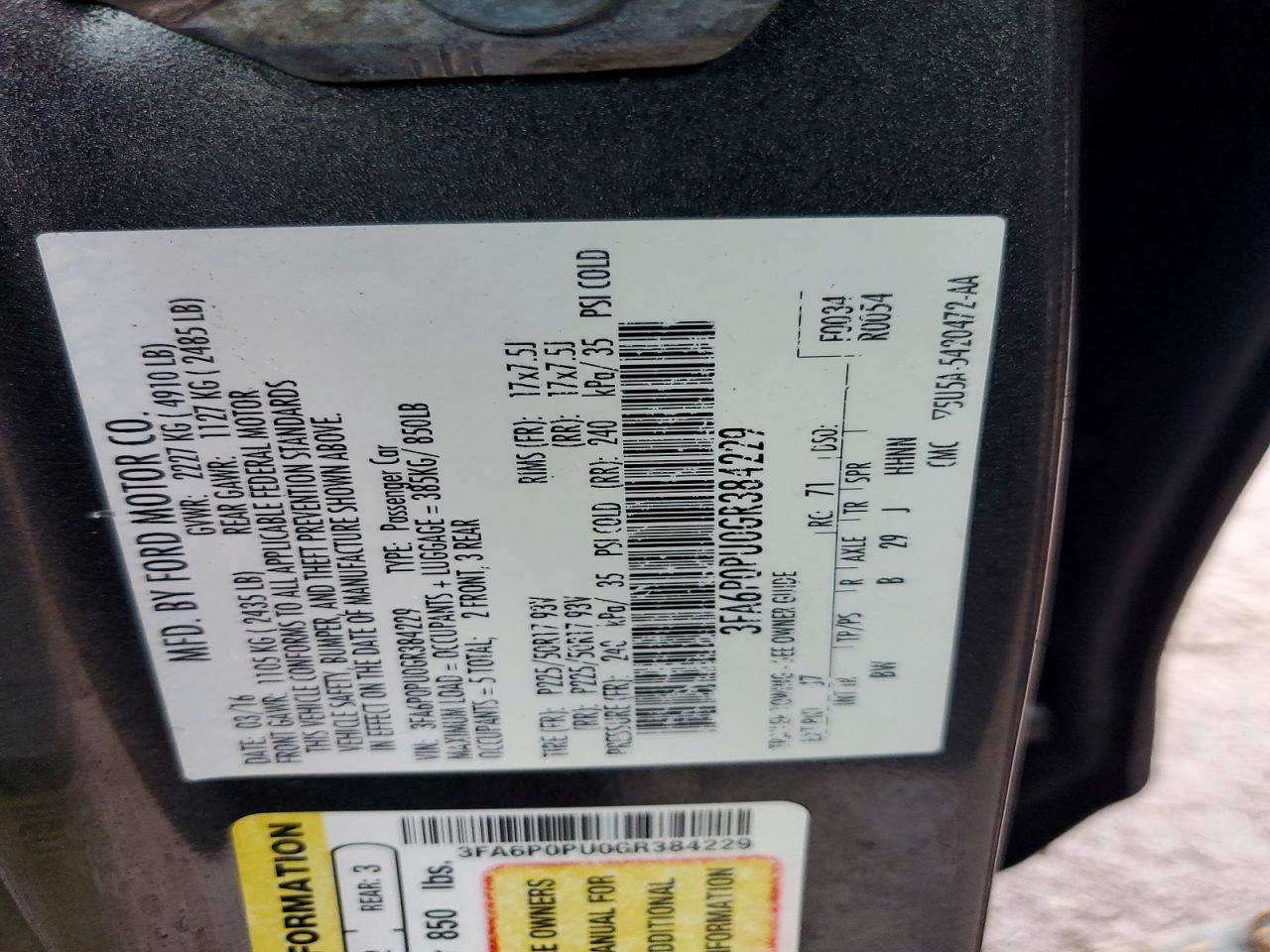 2016 FORD FUSION SE PHEV photo 12