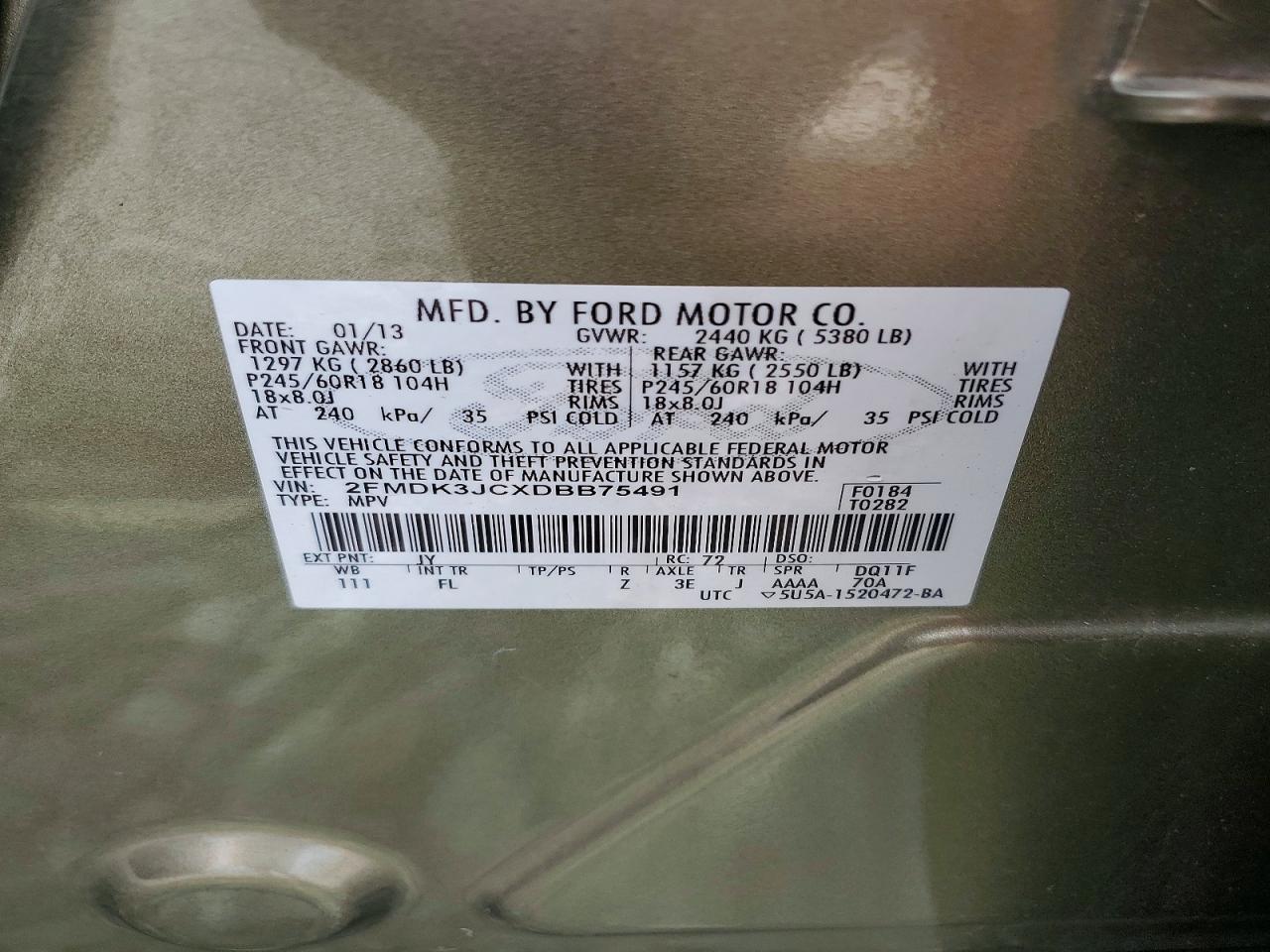 2013 FORD EDGE SEL photo 13