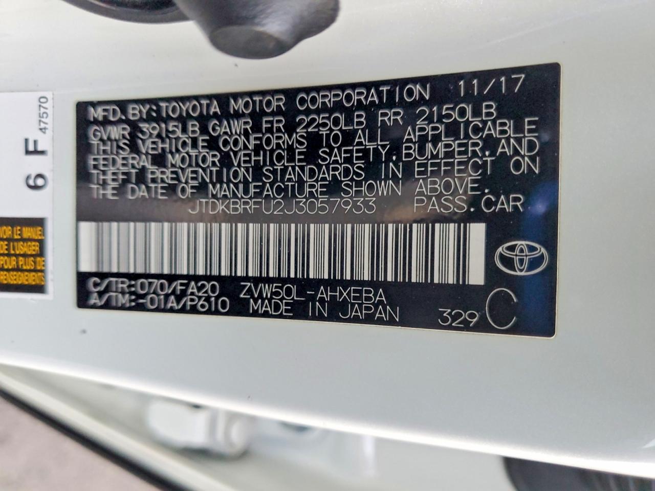 2018 TOYOTA PRIUS ONE photo 23