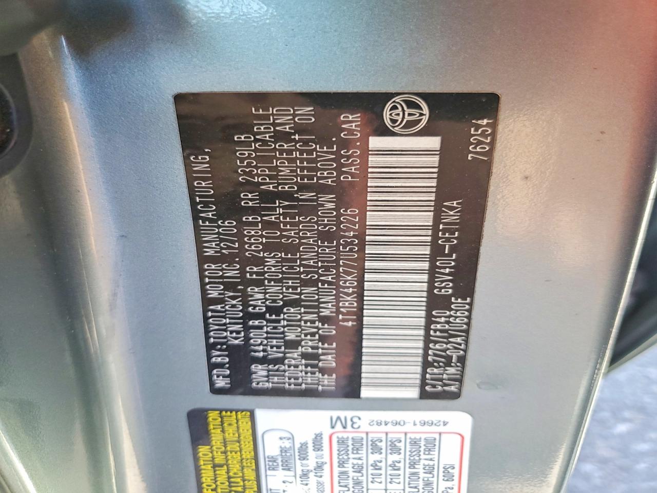 2007 TOYOTA CAMRY LE V6 photo 12