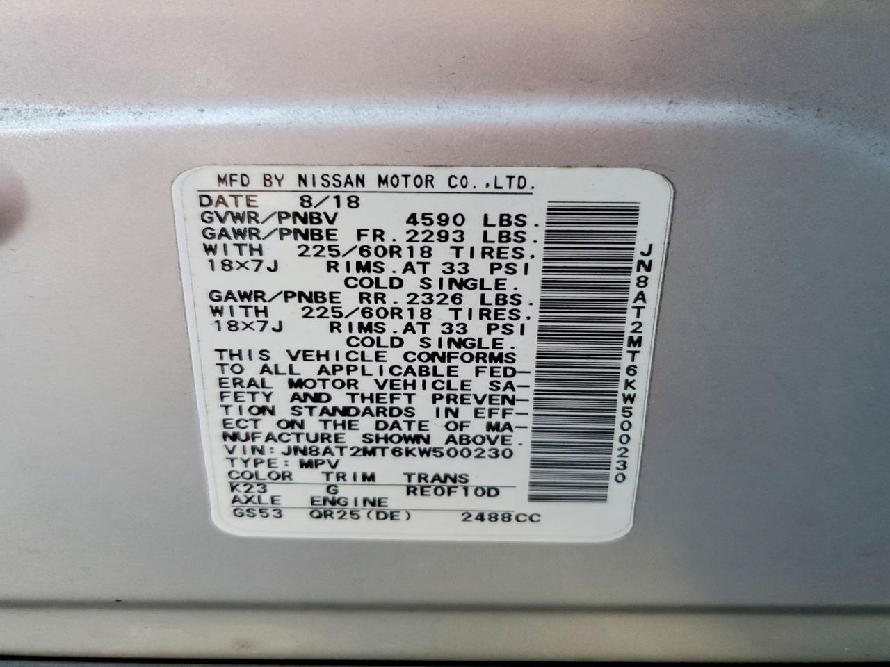2019 NISSAN ROGUE SV photo 37