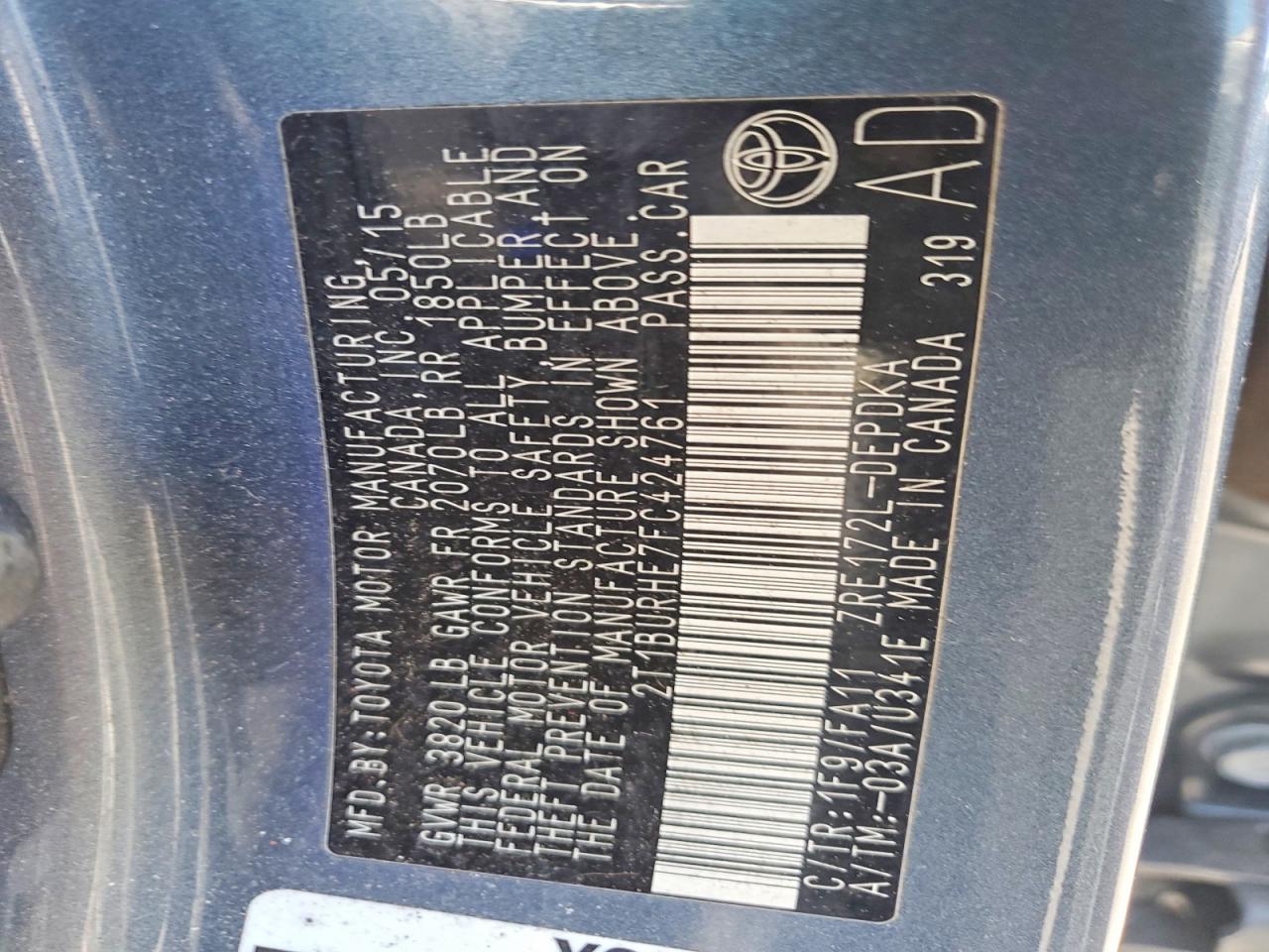 2015 TOYOTA COROLLA L photo 37