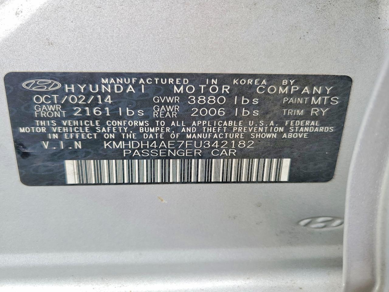 2015 HYUNDAI ELANTRA SE photo 12