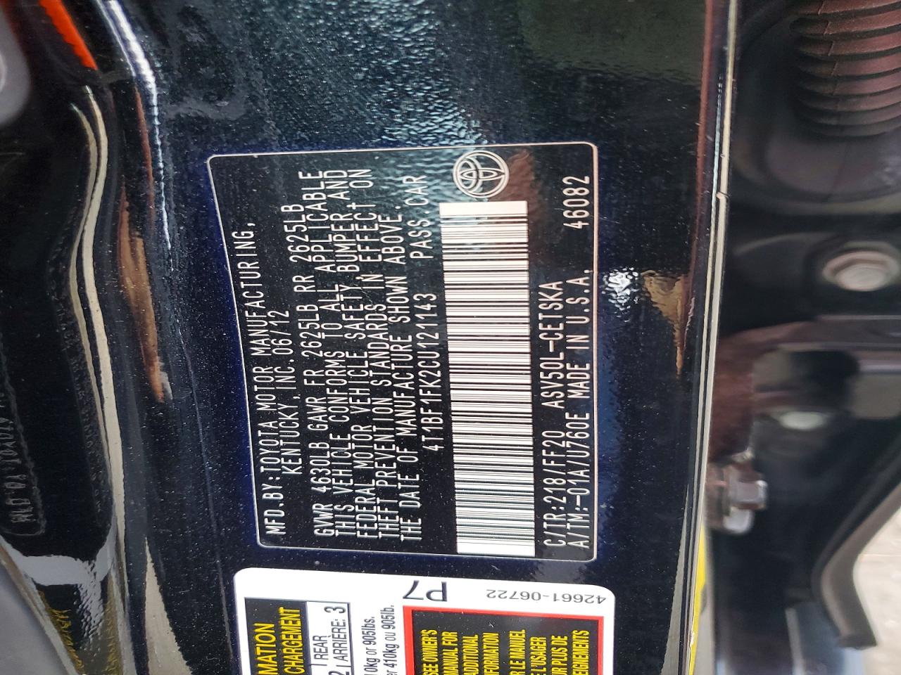 2012 TOYOTA CAMRY SE photo 12