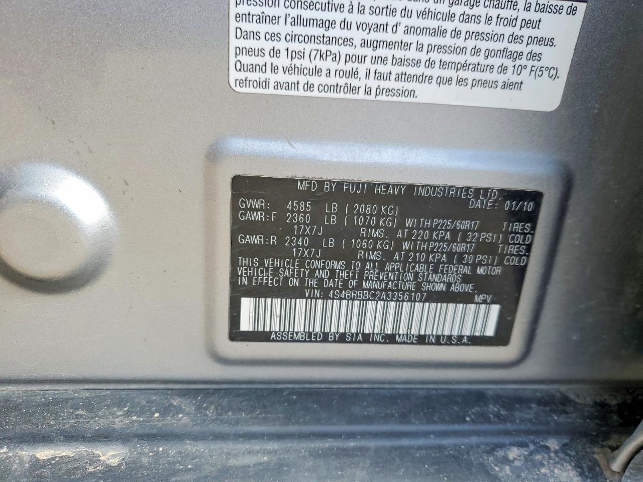 2010 SUBARU OUTBACK 2.5I PREMIUM photo 25