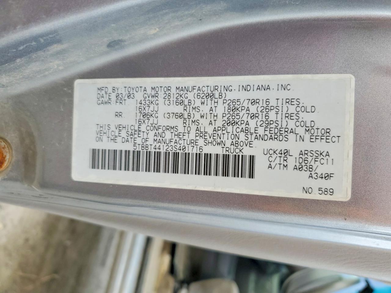 2003 TOYOTA TUNDRA SR5 photo 12