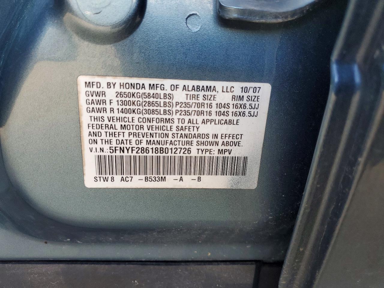 2008 HONDA PILOT EXL photo 25