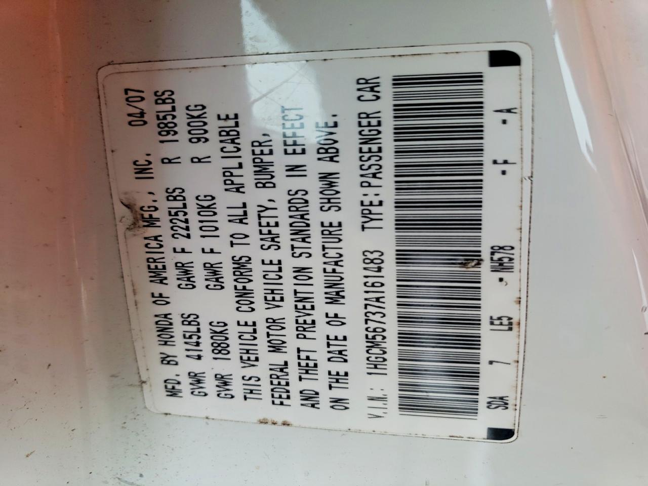 2007 HONDA ACCORD EX photo 23