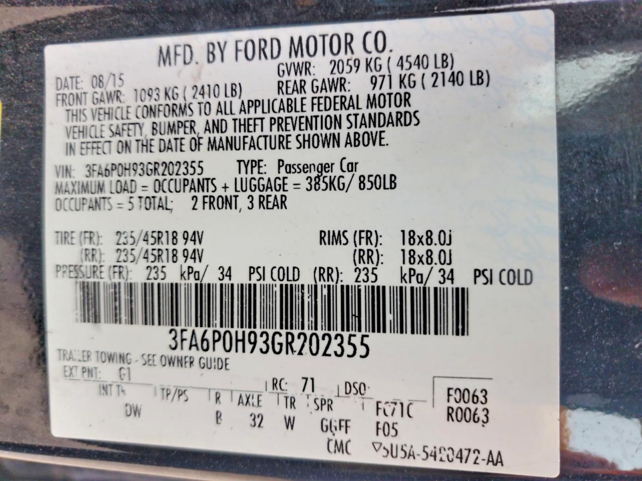 2016 FORD FUSION SE photo 34