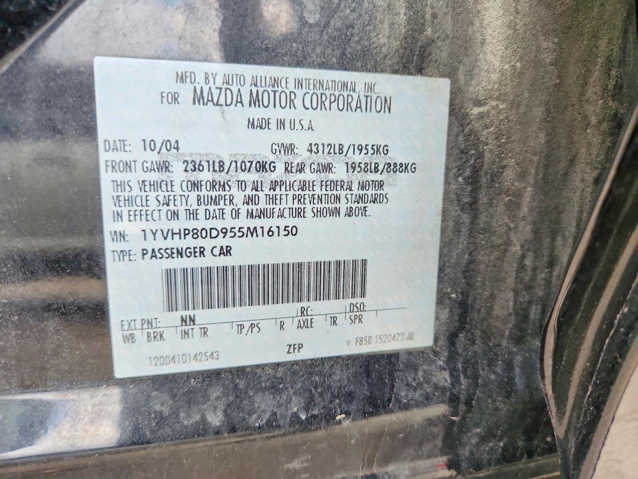 2005 MAZDA 6 S photo 12